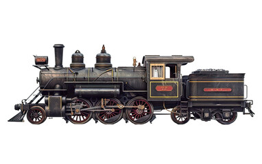 Fototapeta na wymiar Steam locomotive in the countryside on transparent background, png 
