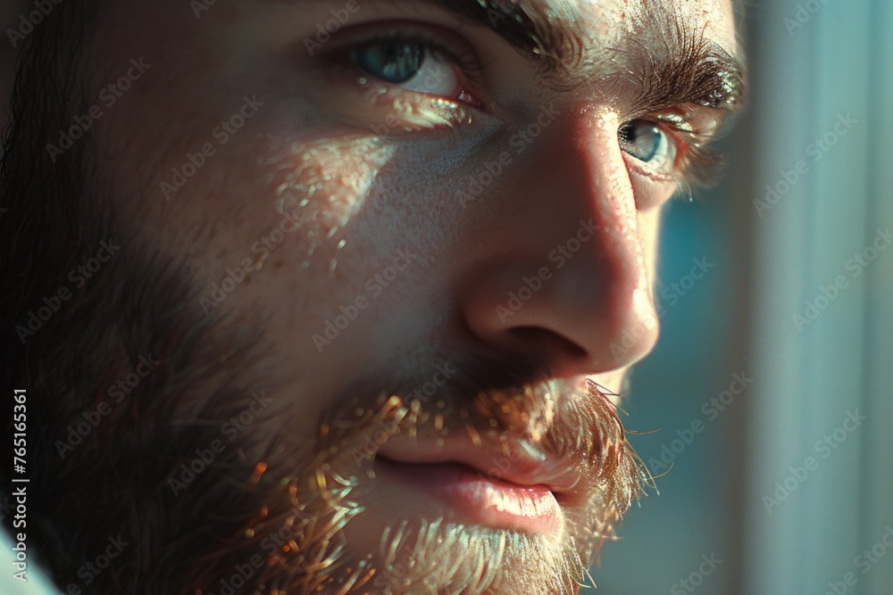 Aufkleber close up of a man with a beard, suitable for various concepts and designs