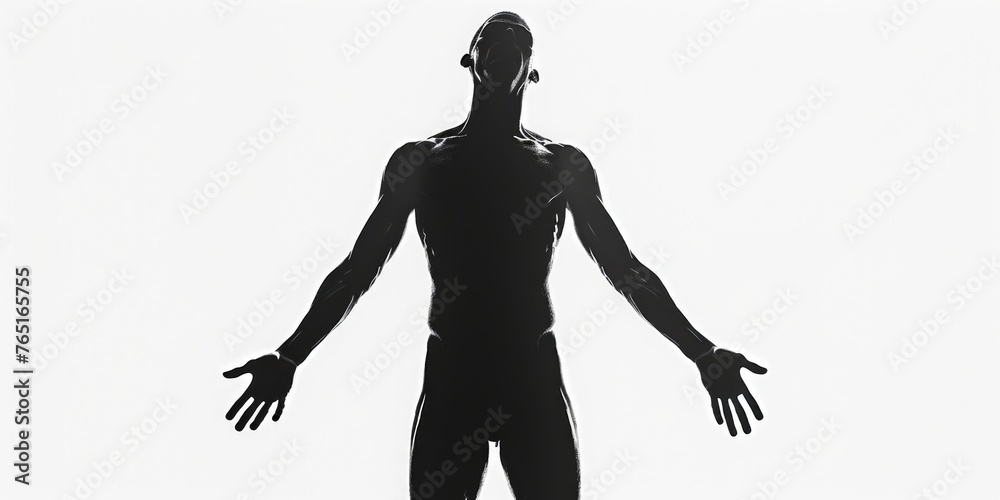 Poster Black and white photo of a man with his hands out. Suitable for various projects
