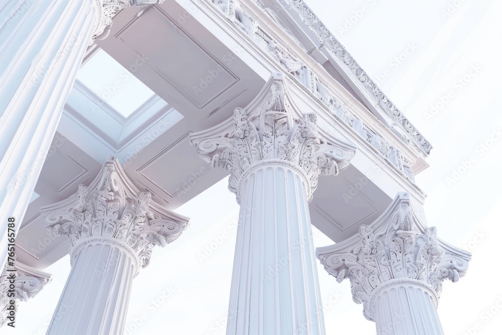 Poster Close-up of a building featuring columns and a clock. Suitable for architectural and time-related concepts