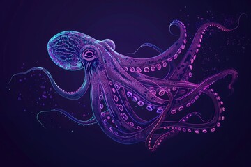 A purple octopus with tentacles in the ocean. Suitable for marine life concepts - obrazy, fototapety, plakaty