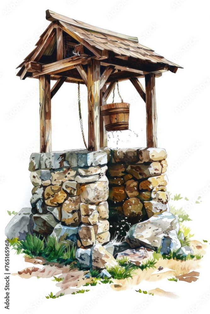 Poster A well with a bucket on top, suitable for various concepts
