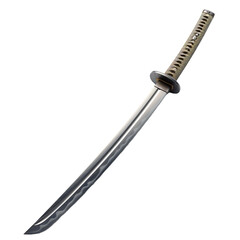 Sliver Samurai Sword on transparent background, png	