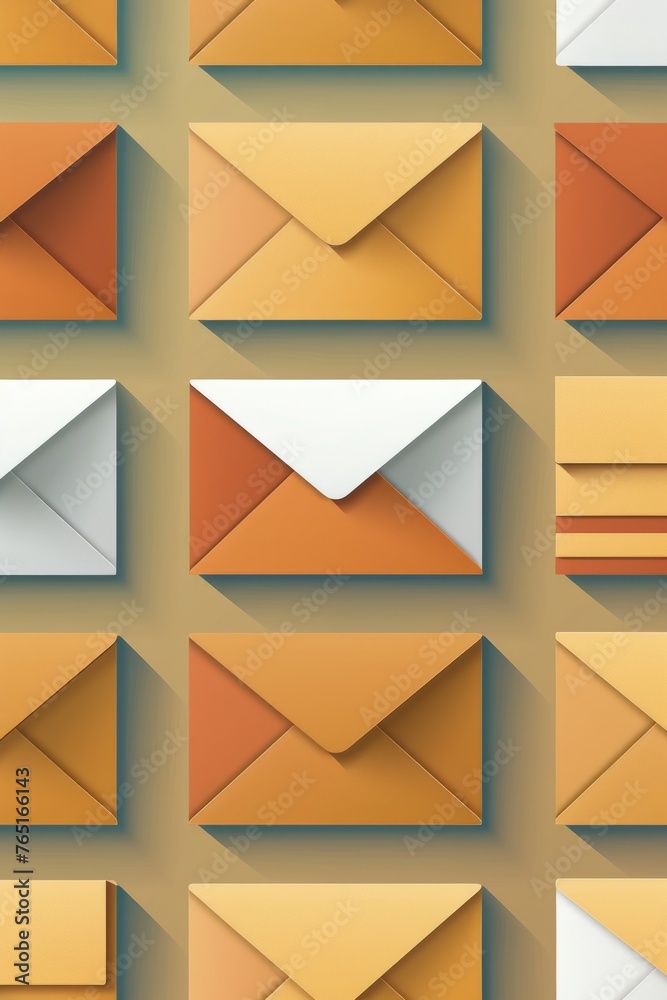 Poster various colored envelopes on a textured brown surface. ideal for business or personal correspondence