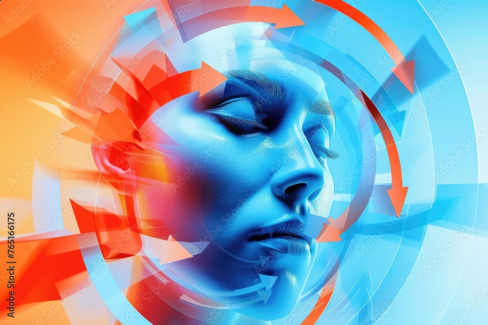 Poster Close up of a person's face with a circular background. Suitable for various design projects