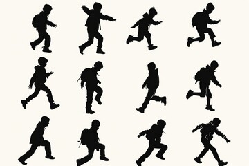 A collection of silhouettes showing people running, suitable for various sports and fitness concepts