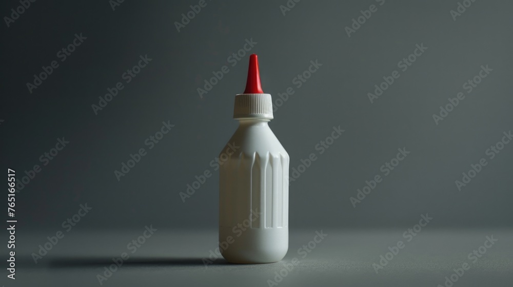 Poster White bottle with red cap on table, versatile image for various projects