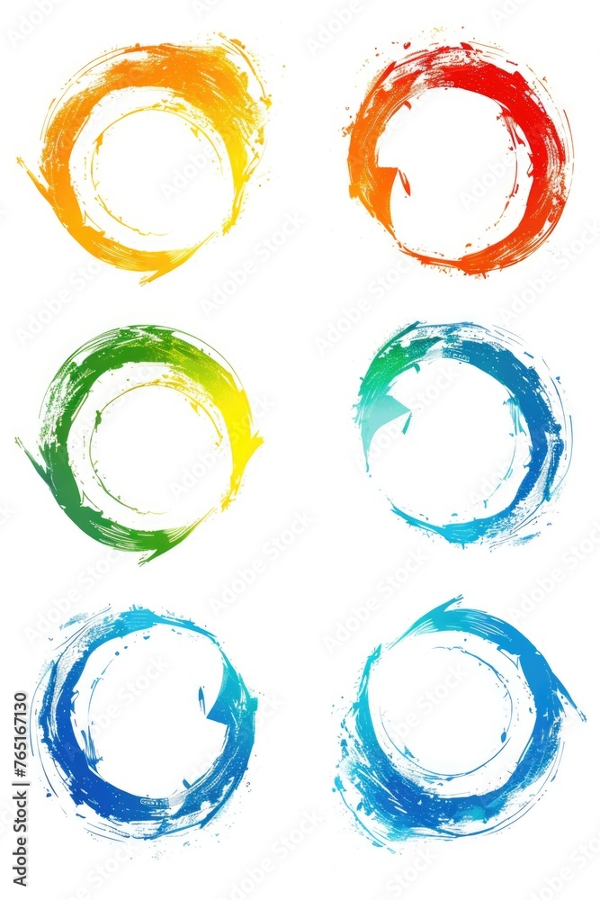 Poster A set of four different colored circles on a plain white background. Suitable for various design projects