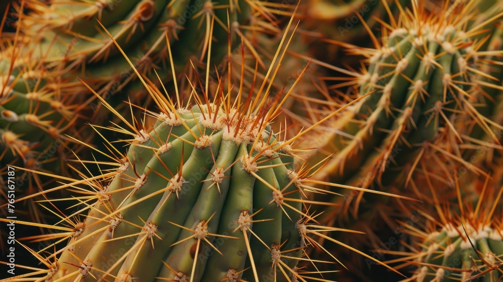 Poster close up view of a group of cactus plants. suitable for desert and nature themes