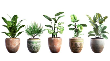 A group of four potted plants. Suitable for home decor or gardening concepts
