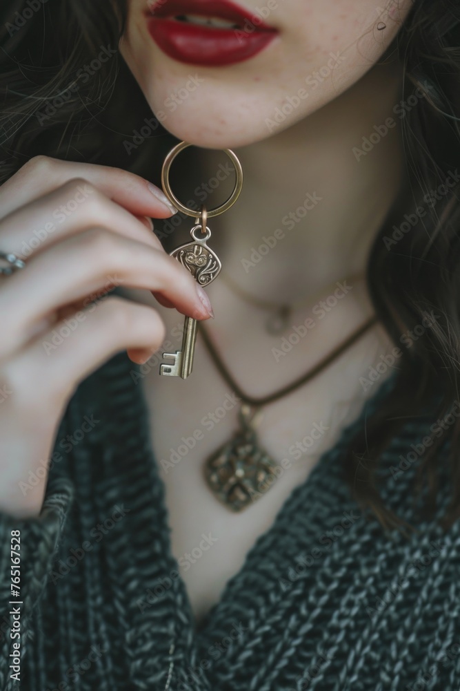 Poster close up of a person holding a key. ideal for real estate or security concepts