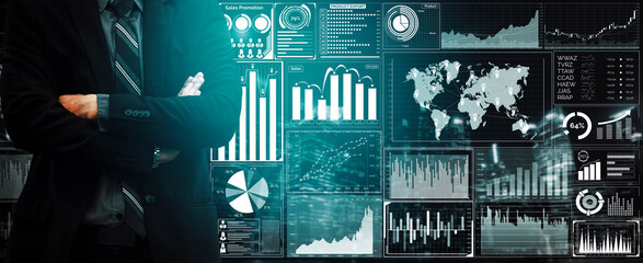 Data Analysis for Business and Finance Concept. Graphic interface showing future computer technology of profit analytic, online marketing research and information report for digital business strategy.