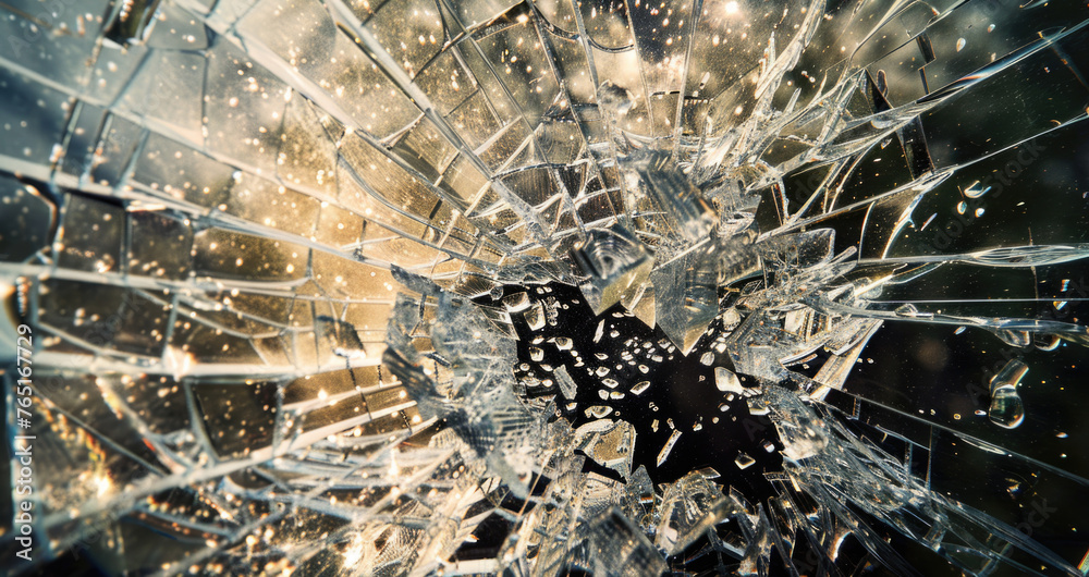 Aufkleber A broken glass window with a hole, suitable for crime scene or home security concepts