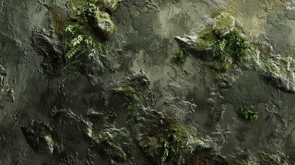 The detailed texture of an ancient stone wall with moss and lichen growing on it. - obrazy, fototapety, plakaty