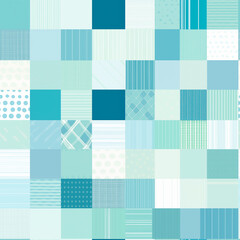 Seamless & repeating pattern of Blue teal patchwork squares
