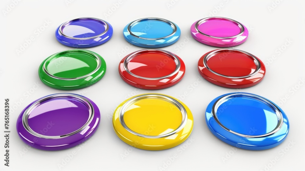 Poster Colorful buttons displayed on a white surface, ideal for various design projects