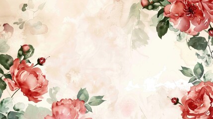 Painting of red roses on a beige background, suitable for various design projects