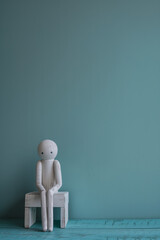 Wooden Figure Depicting Loneliness and Thoughtfulness