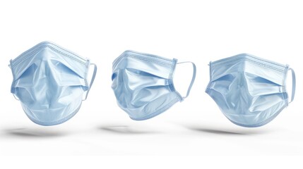 Group of three surgical masks on a white background. Suitable for medical and hygiene concepts