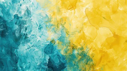 Foto op Aluminium Close up of vibrant yellow and blue painting. Suitable for art and design projects © Fotograf