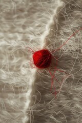 A red ball of yarn on a white blanket, perfect for crafting projects