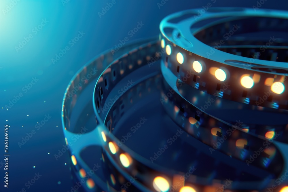Poster close up view of lights on blue background. suitable for various design projects