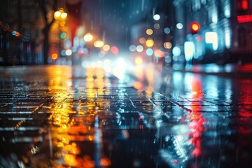 Slats personalizados com paisagens com sua foto A rainy city street at night with traffic lights. Suitable for urban themes