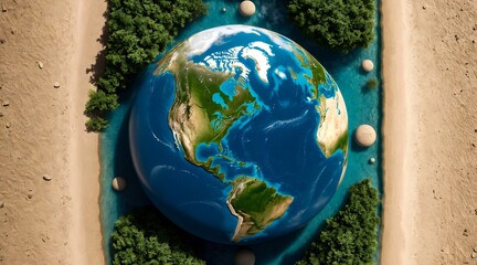 earth day concept, save the world, globe on moss, globe and forest, eco-friendly, planet earth,...