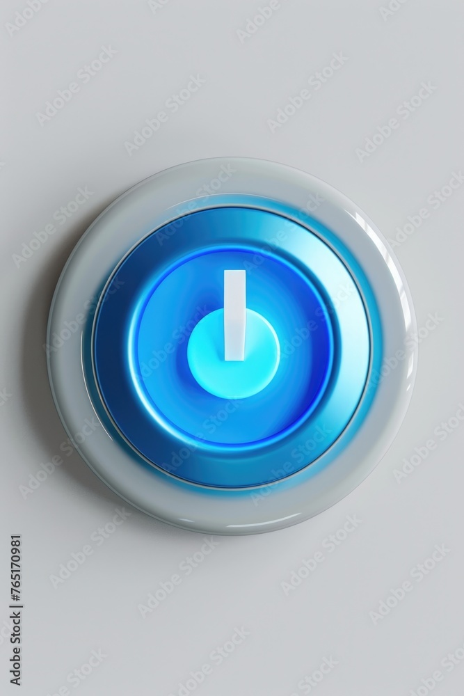 Poster a simple blue and white clock hanging on a wall. suitable for time management concepts