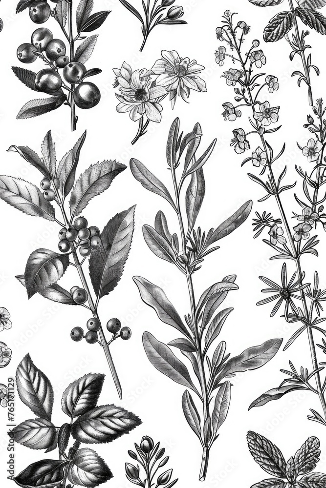 Poster Assorted collection of leaves and flowers, versatile for multiple uses