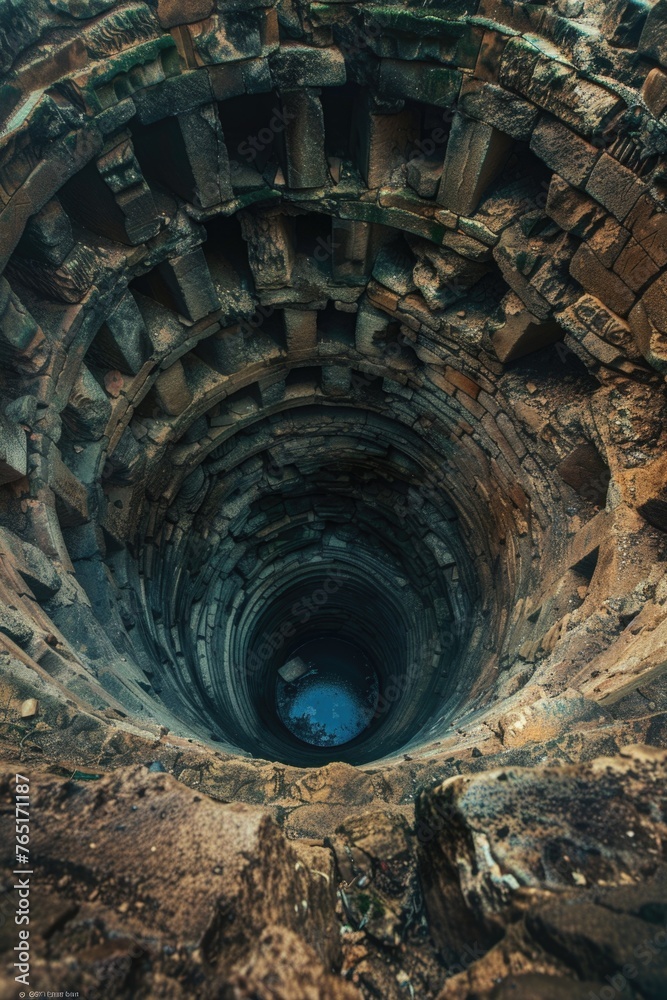 Poster Unique image of a hole in the ground with a sky view. Suitable for various projects