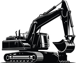 Excavator Vector Logo Template With Trackhoe silhouette On White Background And excavator machine