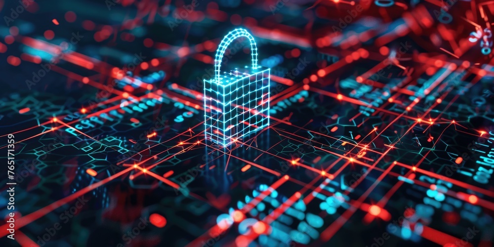 Aufkleber Computer circuit with a padlock, suitable for cybersecurity concepts
