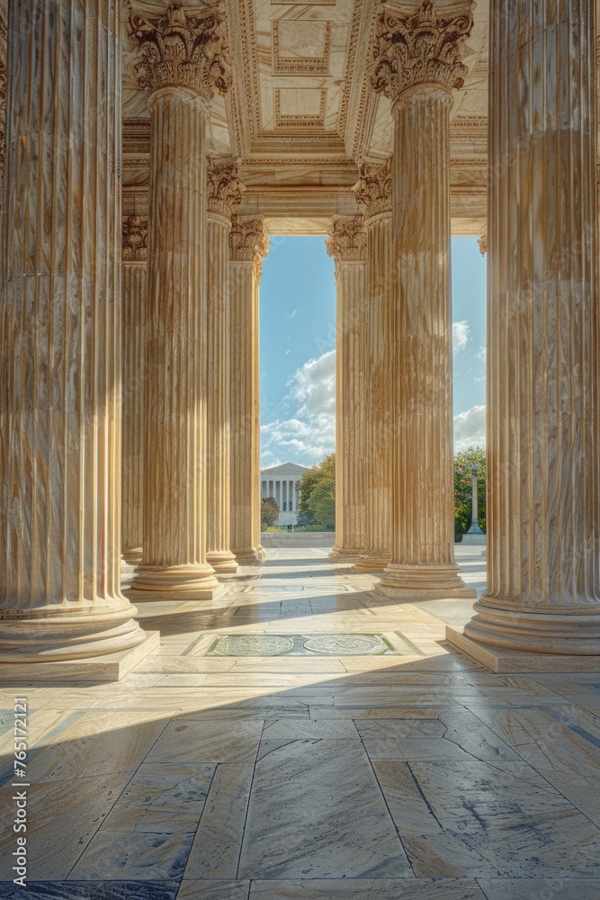 Poster architectural view with columns against the sky, suitable for construction and real estate concepts