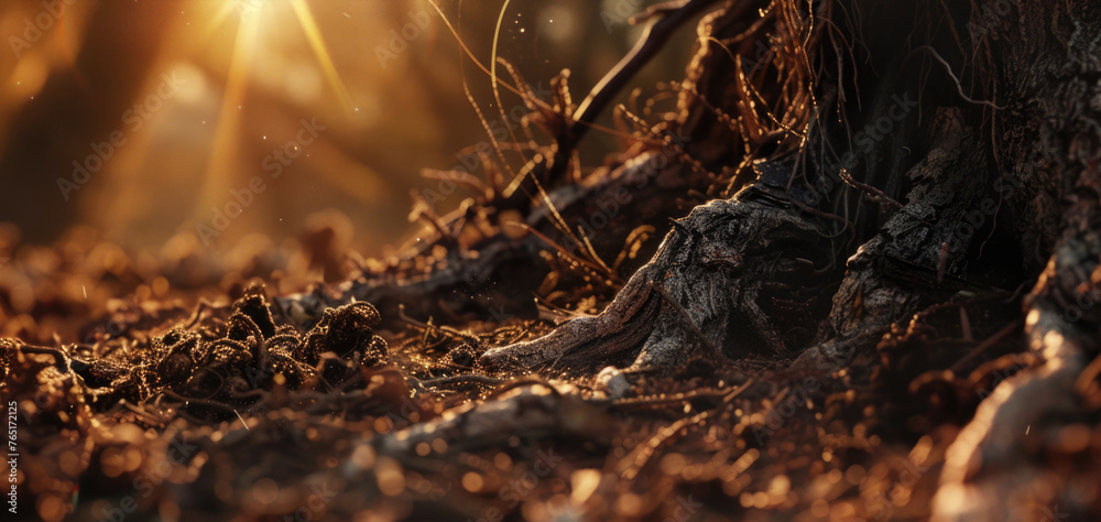 Poster detailed view of a tree trunk in a forest, suitable for nature themes