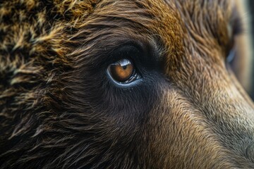 Bear eye closeup wildlife. Summer animal. Generate Ai
