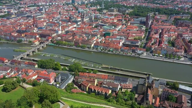 W&uuml;rzburg - Marienberg Fortress (German: Festung Marienberg) is a prominent landmark on the left bank of the Main river in the Franconia region. Panorama of Bavaria, Germany and Europe from above.