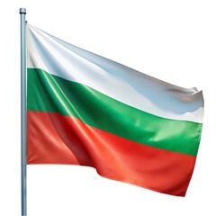 Bulgaria flag on a flagpole, isolated on transparent background.