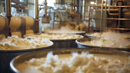 Photographs of milk filtered to remove impurities and then cooled to the proper temperature for cheese production generative ai