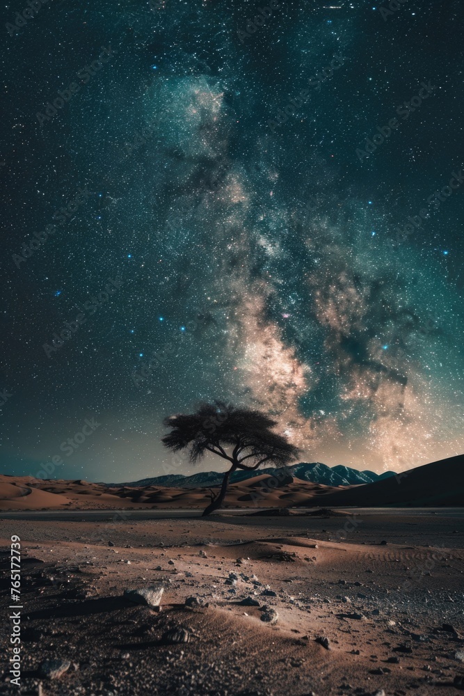 Aufkleber a lone tree standing in the middle of a vast desert landscape. suitable for nature and climate chang