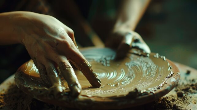 A person shaping a bowl out of clay. Ideal for pottery or crafting concepts