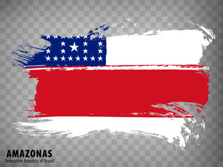 Flag of Amazonas from brush strokes. Federal Republic of Brazil. Waving Flag Amazonas of Brazil on transparent background for your web site design, app, UI. Brazil. EPS10.