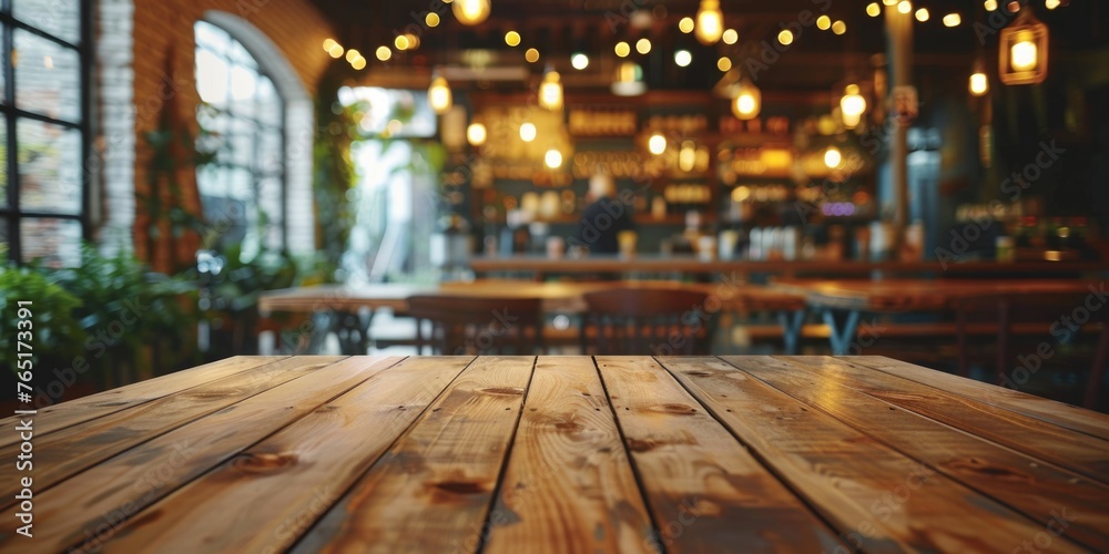 Poster a wooden table placed in front of a window. ideal for interior design concepts