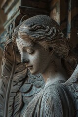 Detailed view of an angel statue, suitable for various projects