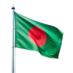 Bangladesh flag waving on flagpole, isolated on transparent background.