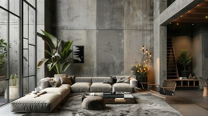 Contemporary Living Room With Large Couch and Coffee Table