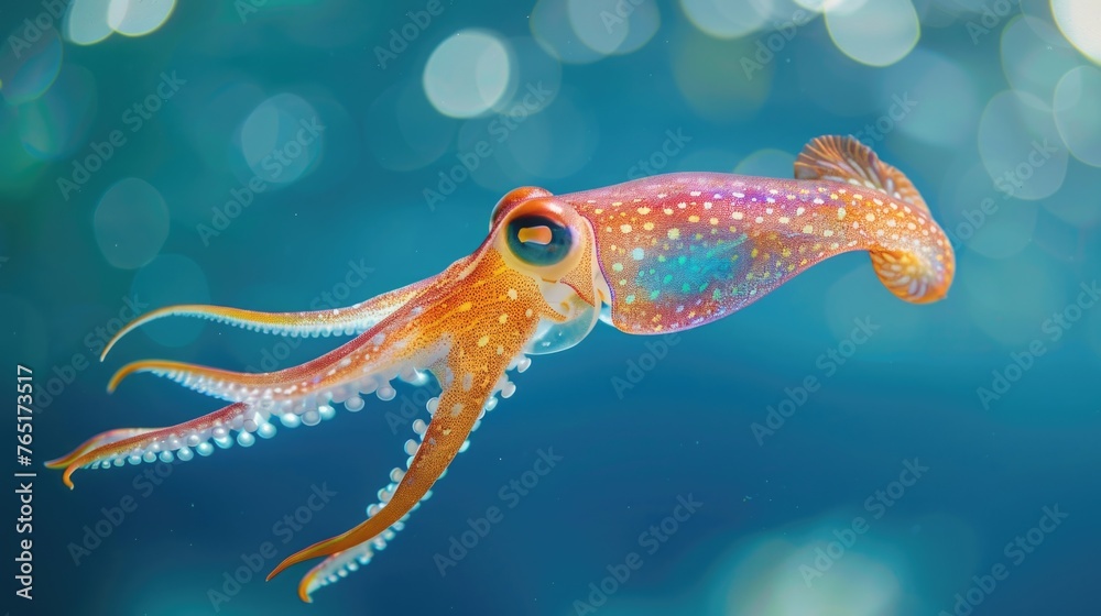 Wall mural A vibrant squid swimming gracefully in clear water. Suitable for marine life concepts