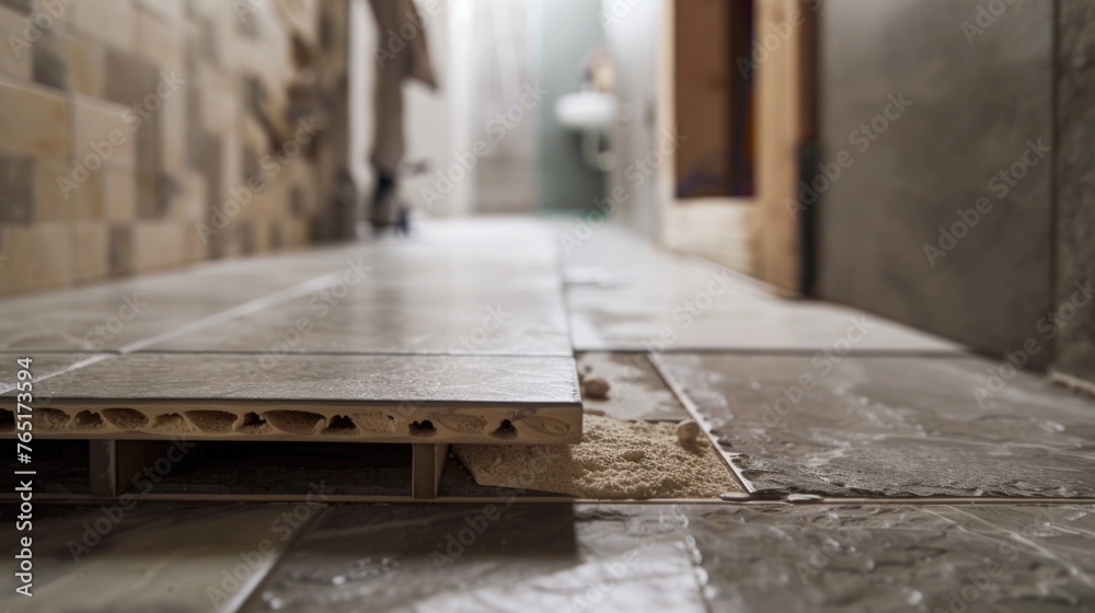 Aufkleber a tile floor with a hole in the middle. suitable for construction and repair concepts
