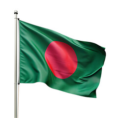 Bangladesh flag waving on flagpole, isolated on transparent background.