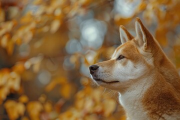 Close up of a dog standing in front of a tree, suitable for pet or nature themes